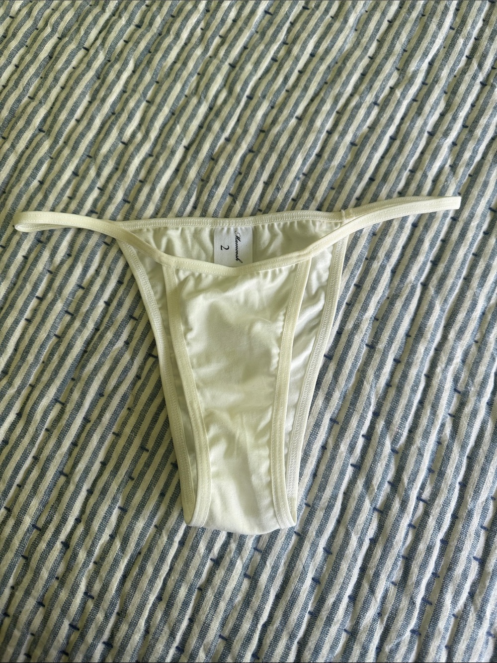 Women's Minimal Coverage Thong Panty in Cream - Size 2